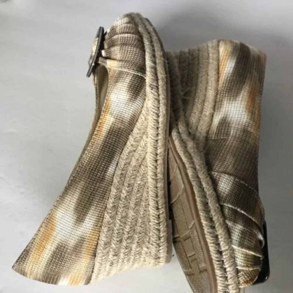Naturalizer‎ Womens Size 8M Wedge Espadrille Shoe Peep Toe Slip On Office Buckle